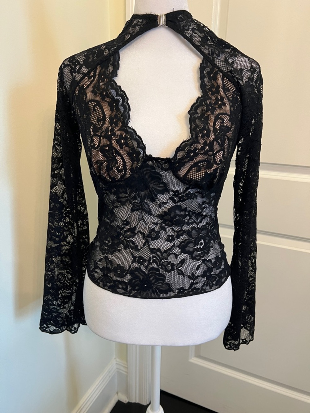 SHEIN Black Lace  Long Sleeve Top Petite Small